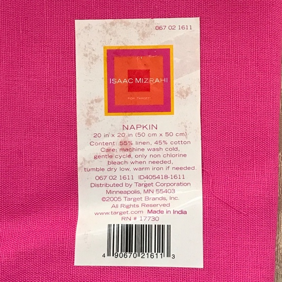 ISAAC MIZRAHI Cotton Linens Napkins Pink and White 20” X 20” Set of 8 NWT - Picture 9 of 10
